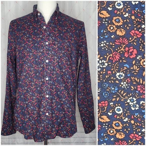 J. Crew‎ Men's Blue Floral Long Sleeve Button Down Shirt Preppy Classic Large - Picture 1 of 8